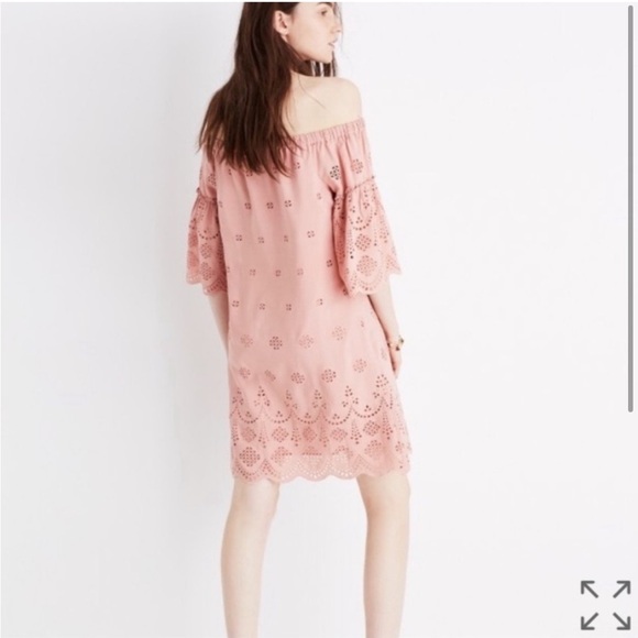 Madewell Eyelet Off-the-Shoulder Dress Dusty Rose Pink Lace Scalloped Size 0 - Picture 2 of 6